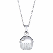 Baker's Single Stone Silvertone Cupcake Necklace (With Back)