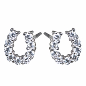 Silver CZ Horseshoe Stud Earrings