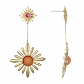 Flora's Pink & Goldtone Sunburst Dangle Earrings