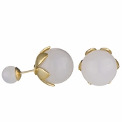 Marjorie's Front Back Simulated Pearl Leaf Earrings - White