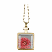 Olive's Gold Dried Flower Glass Locket Necklace - Pink