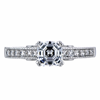 Shayla's Silvertone Asscher Cut Pink Heart CZ Engagement Ring